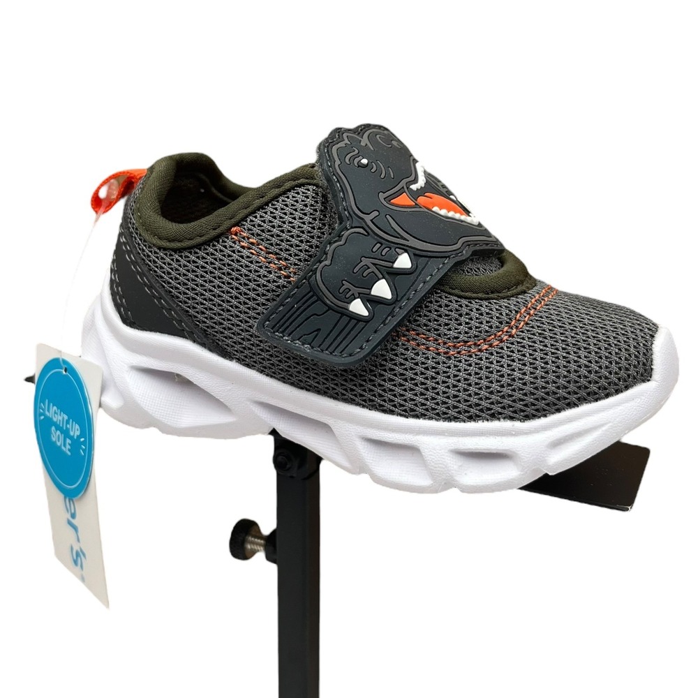 Carter's Baby Boys T-Rex Slip-On Shoes Size 5 Gray Green Light-Up‎ Sneakers